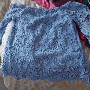Periwinkle-Blue Lace Bardot Top Size Small